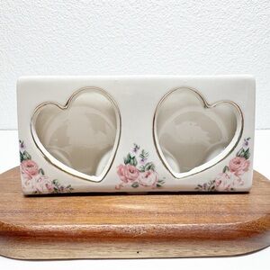 Vintage Porcelain Floral Double Heart Picture Frame